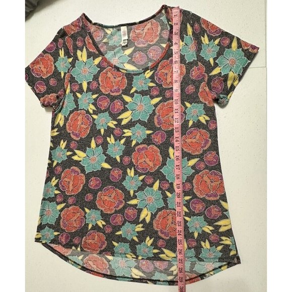 LuLaRoe Floral Print Short Sleeve T-Shirt Coral Turquoise Pattern High Low M - Picture 5 of 6